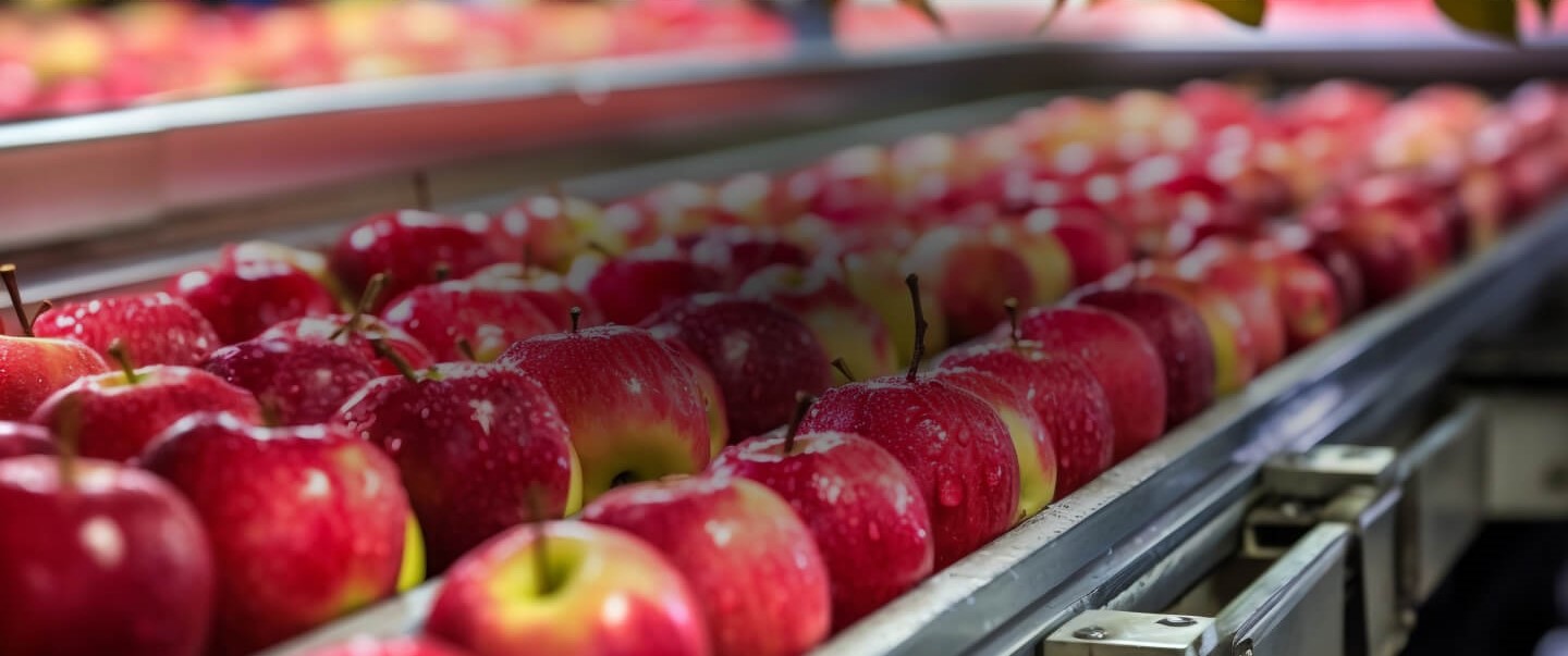 Apples on conveyor