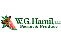 Logo of W.G. Hamil, LLC featuring pecan leaves and a watermelon slice with the text "W.G. Hamil, LLC Pecans & Produce.
